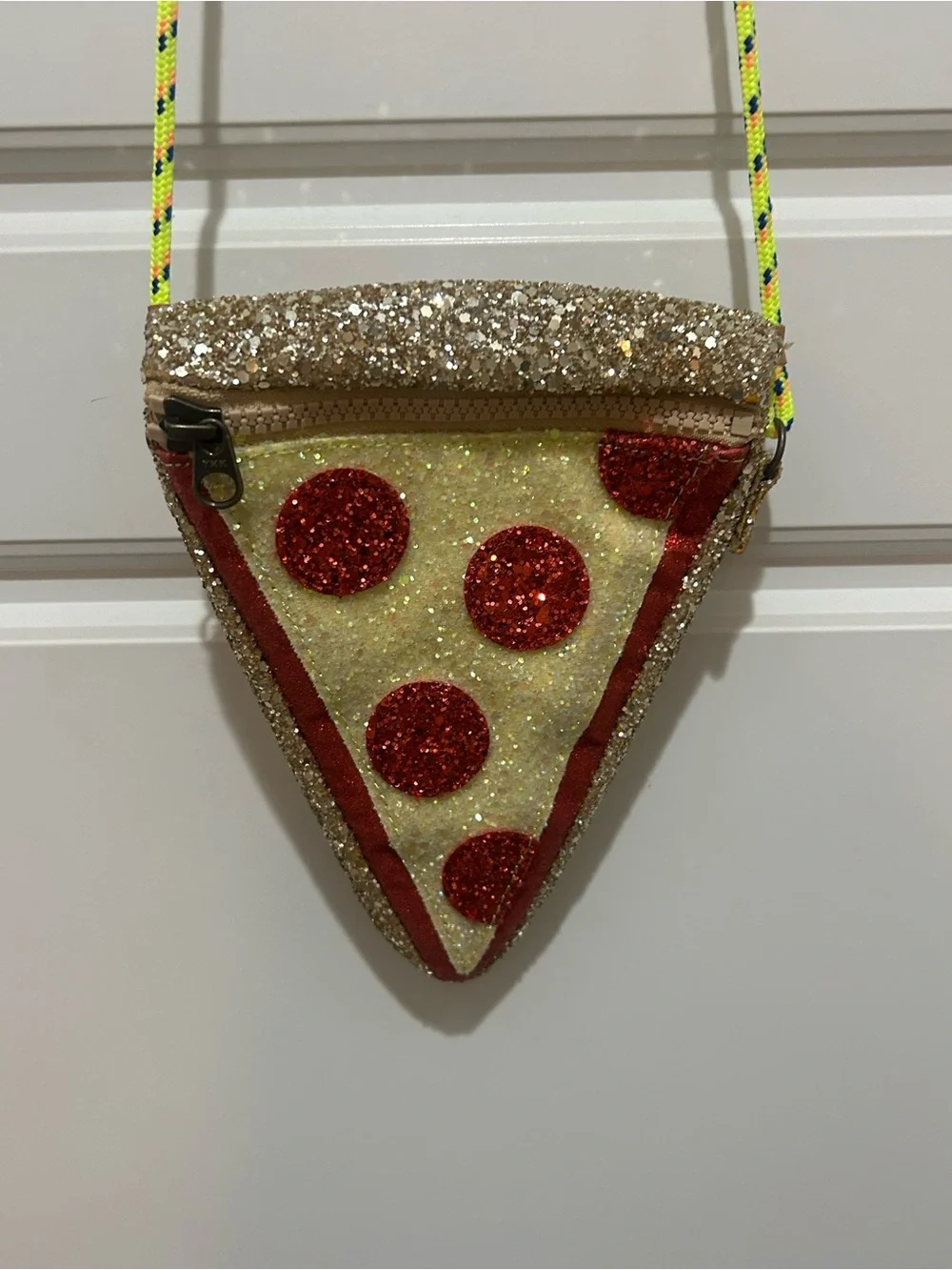 Crewcuts Glitter Pizza Slice Crossbody Bag - Red, Yellow, Gold